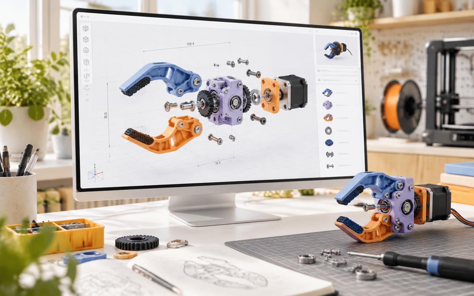 Robot gripper designed in a bright 3D workspace